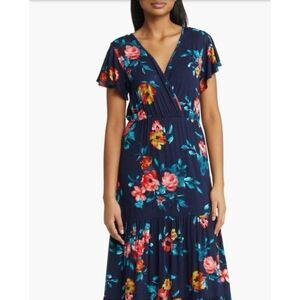 NEW Loveappella Coquette Dainty Romantic Floral Boho Cottage Maxi Wrap Dress